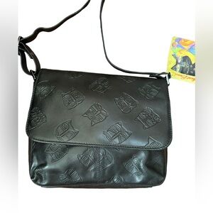 Laurel Burch Black Leather Crossbody Purse Bag Handbag Tooled Cat Faces RARE